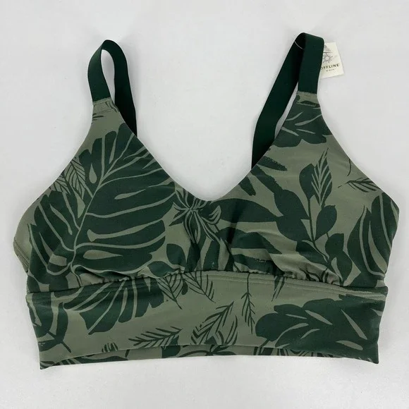 OFFLINE by Aerie Real Me Green Tropical Palm Print Sports Bra‎ Medium Support S