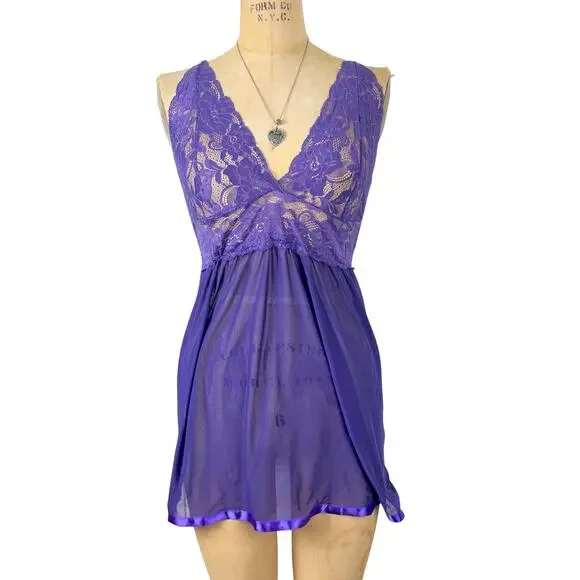 Lace Babydoll Slip Dress Lingerie Chemise Nightie‎ Size L Romantic Aesthetic