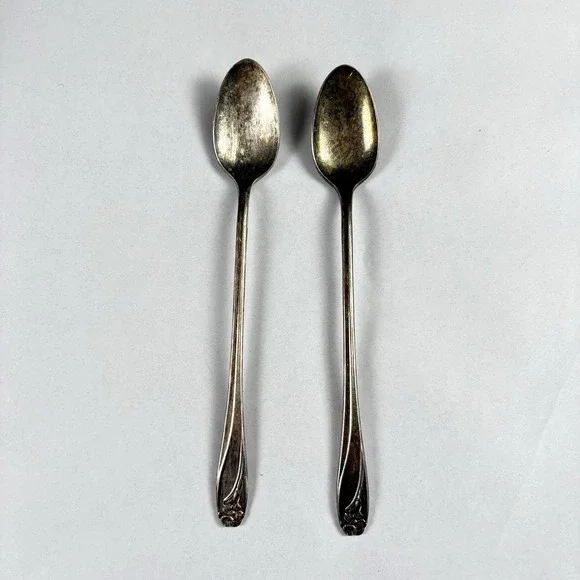 Vintage 1847 Rogers Bros Daffodil Iced Tea Spoons Silverplate Floral 7.75