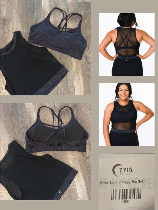 ZYIA Black Luxe Strappy Bra & Tank Set