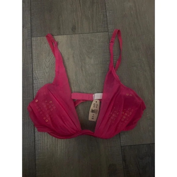 Victoria Secret‎ Hot Pink Mesh Sequin Bra 34B
