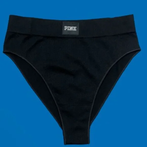 Victorias Secret Pink Ribbed High leg Ribbed Bikini panty Black Small