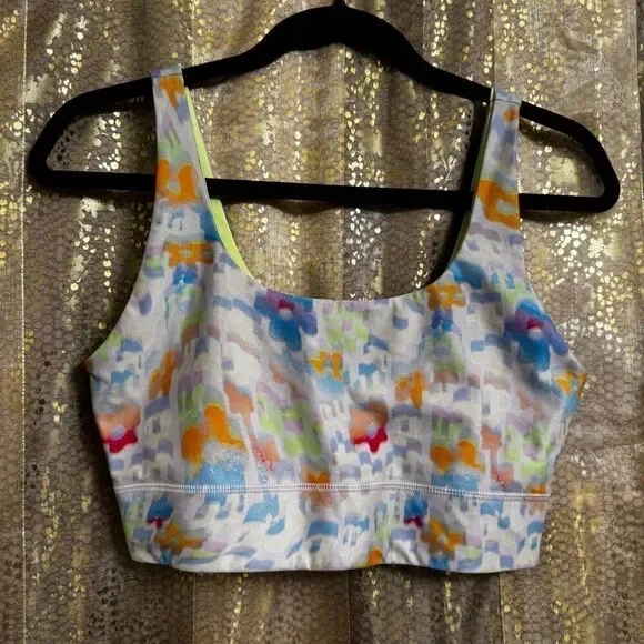 Fabletics Harlyn Reversible Midi Medium Impact Sports Bra Green Floral Small