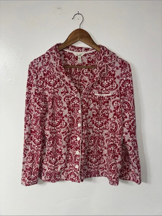 Soma Red White Print Pajama PJ Set Top Pants Size Medium Large