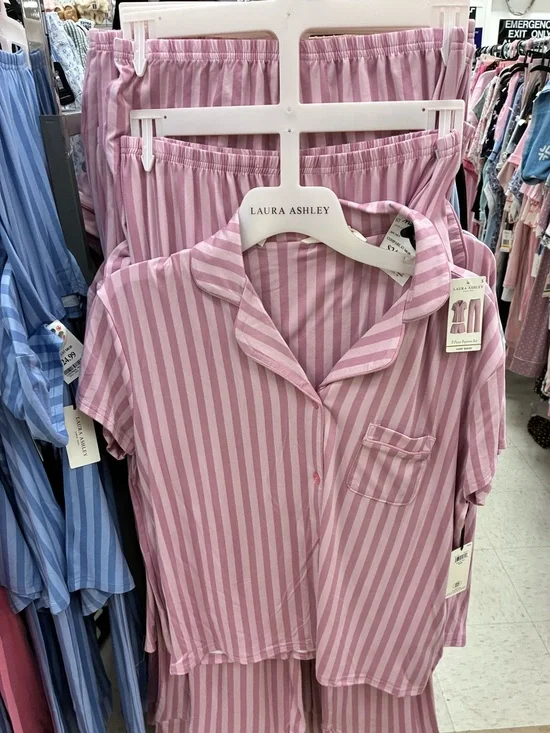 Laura Ashley Pink & White Striped Short Sleeve Pajama Set