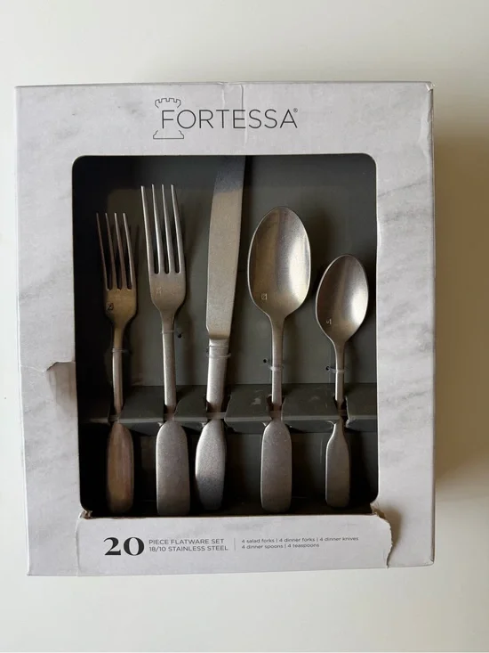 Pottery Barn Fortessa Ashton Flatware Sets Tumbled Stainless Steel 20Pcs 18/10