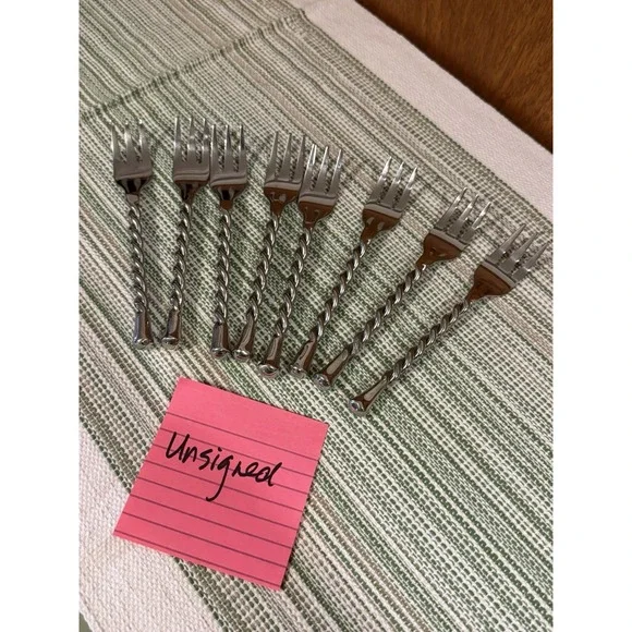 Set of 8 Vintage Style Stainless Steel Twisted Handle Cocktail Appetizer Forks
