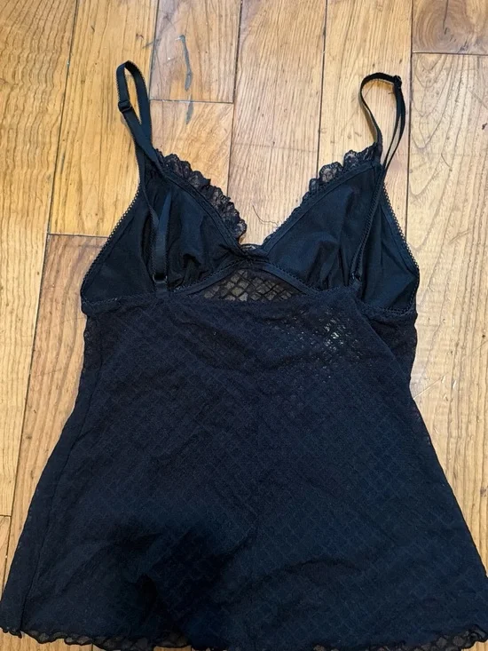 Sheer Black Lace-Trim Slip Chemise with Adjustable Straps