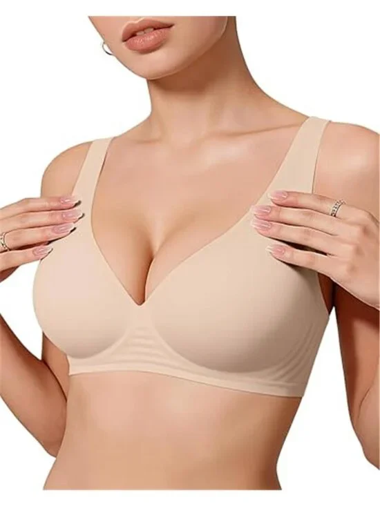 Deep V Wireless Push Up Bralette Seamless Plunge Tshirt Bra No Underwire Nude 3D
