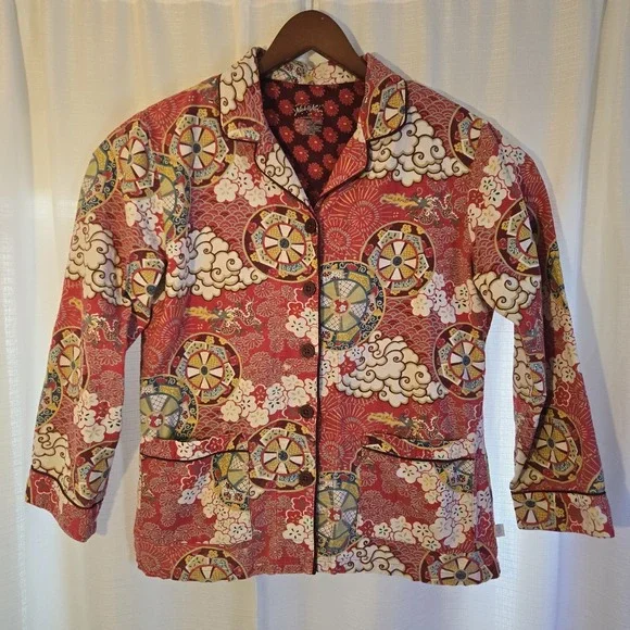 Nick &‎ Nora Pajama Top Medium Red Long Sleeve Button Pocket Cotton Blend