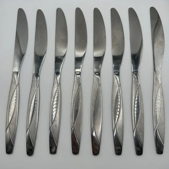Cambridge Swoon Sand Stainless 8 Dinner Knives Glossy Satin Swirl Replacements