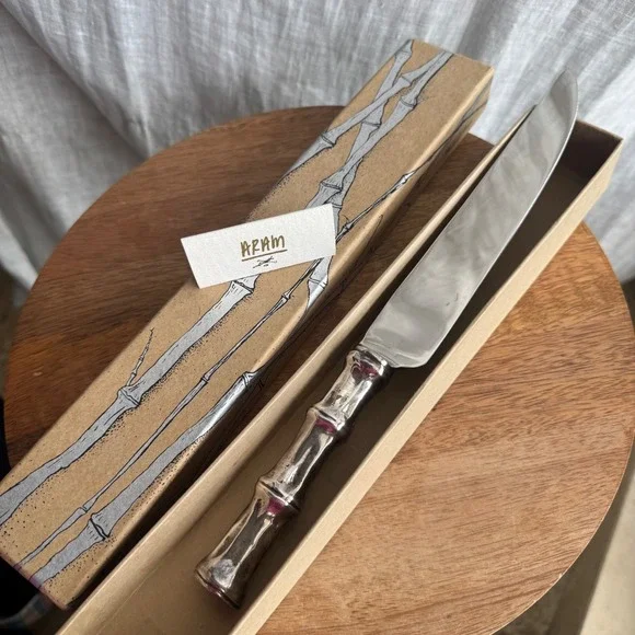 Michael Aram Tropicana Cake Knife Bamboo Handle Silver Plated With Box Bronze