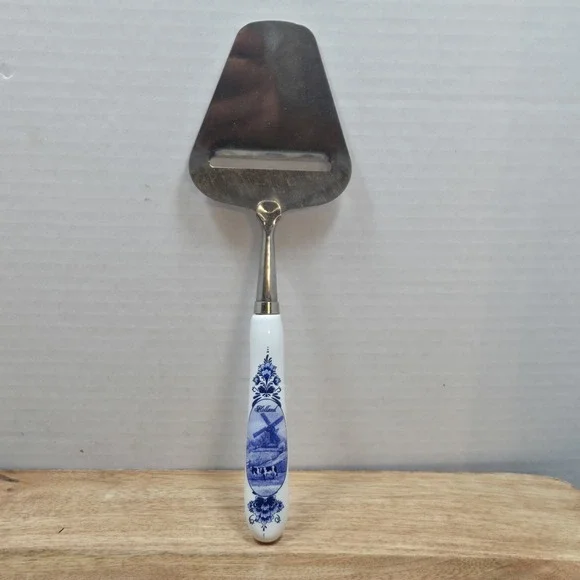 Vtg Delft Windmill‎ Porcelain Handle Cheese Slicer Stainless Steel Holland