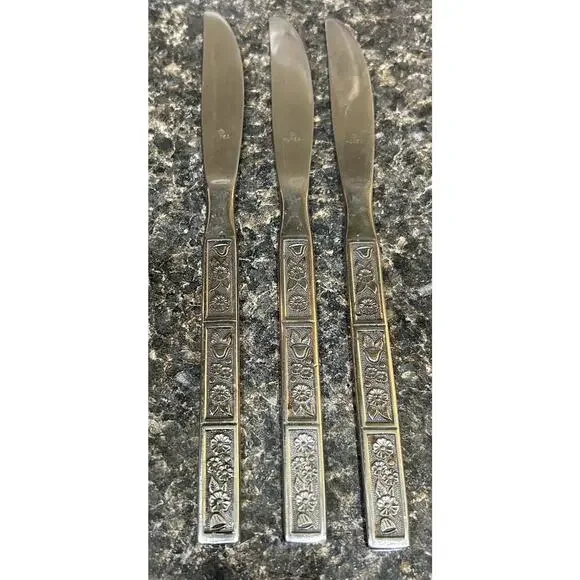 Vtg‎ Oneida Northland Spring Fever Set Of 3 Dinner Knives Korea Stainless Steel