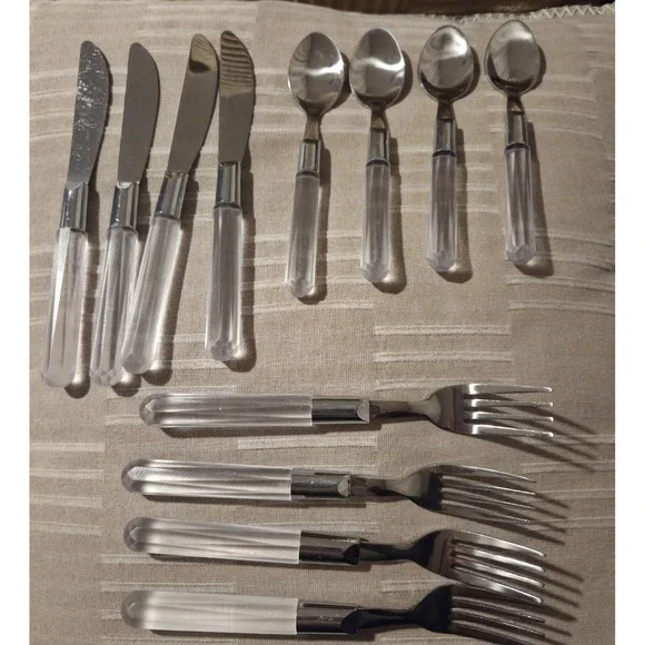 Stanley Roberts Lucite Flatware 18/8 Stainless‎ Steel  Fork/Spoon/Knife Set/4