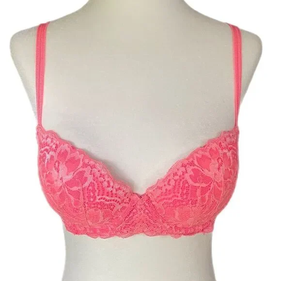 ❣️5/$50 Victoria’s Secret Pink Hot Pink Neon Date Push-Up Bra, size 32D