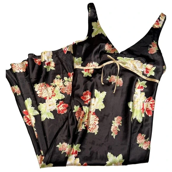 Jones New York Gown Womens Medium Black Floral Satin Chemise Adjustable Strap