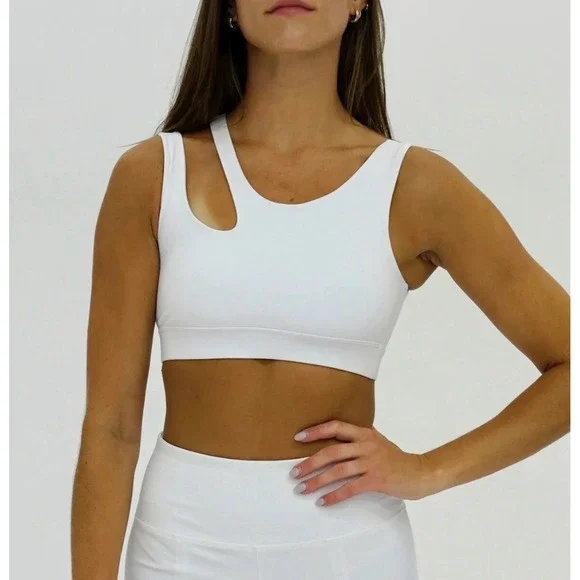 Seaav Athletics Cut Out Sports Bra Top‎ Womens Medium White Athleisure Fast Ship