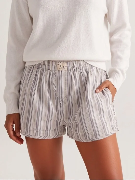 Free People Day to Day Boxer Shorts NWT Small Grey Blue Cotton Blend Sleep