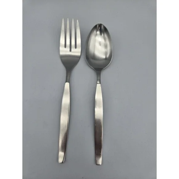 Oneida Community Frostfire Stainless Satin Solid Serving Spoon‎ & Meat Fork