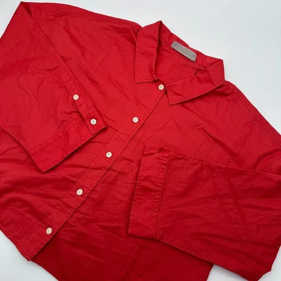 NWOT Everlane W The Woven 100% Cotton Long Sleeve PJ‎ Pajama Top, Size S, Orange