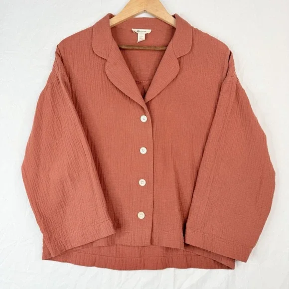 Madewell Women's Double Cotton Gauze‎ Oversized Pajama Shirt SZ-Large) cinnamon