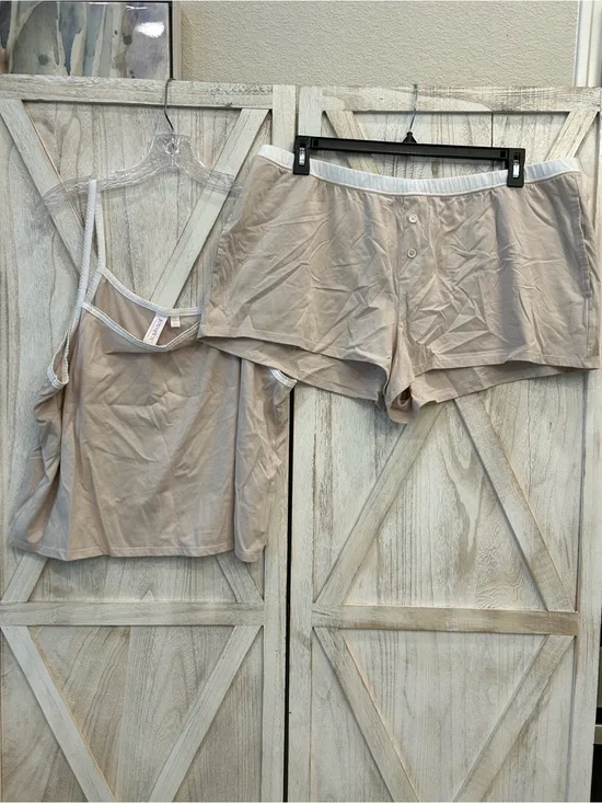 Women's Neutral Sleep Tank and Boxer Short Set - Cream/Tan