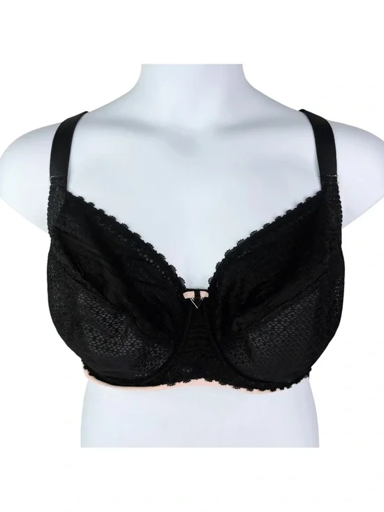 Freya Daisy Lace Balcony Bra sz 38K (US) / 38H (UK) * Noir Black Pink Trim