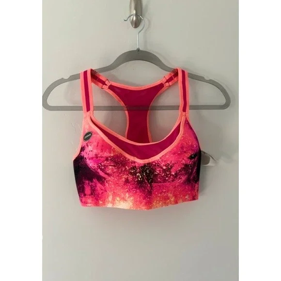 Danskin Now Womens 38D Pink Orange Galaxy Print Racerback Sports Bra NWT