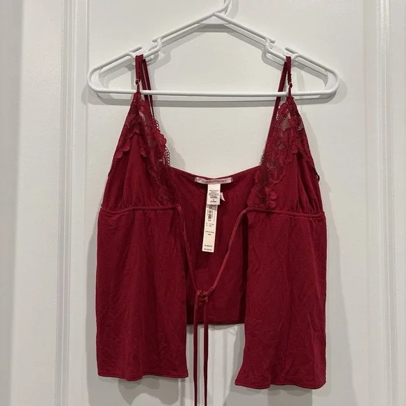 Victoria's Secret M Medium So Soft Modal‎ Lace-Trim Flyaway Cami  Red Lace