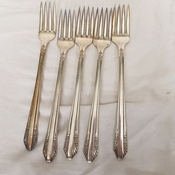 International Silver Rosalind Dinner Forks Set of 5 Silver Silverplate Good 1938