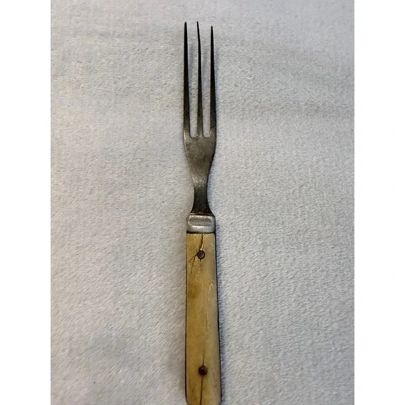 Vintage 3 Tine Carving Fork Bone Handle Primitive Rustic Kitchen Utensil