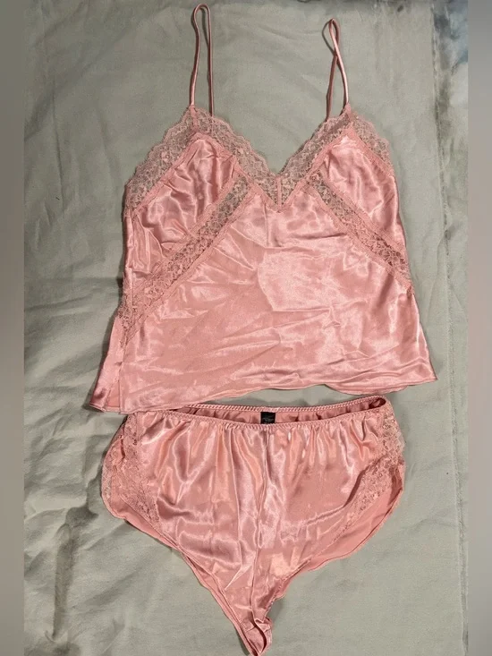 Victoria's Secret Blush Pink Satin Lace Cami & Brief Set