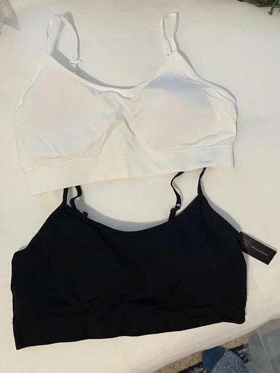2x Seamless Cami Shelf Bras L White & Black Sports Scoopneck Lightly Padded