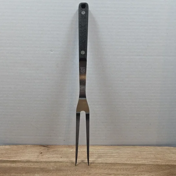 Vintage EKCO Eterna‎ Stainless Vanadium Meat Carving Fork USA Black Rivet Handle