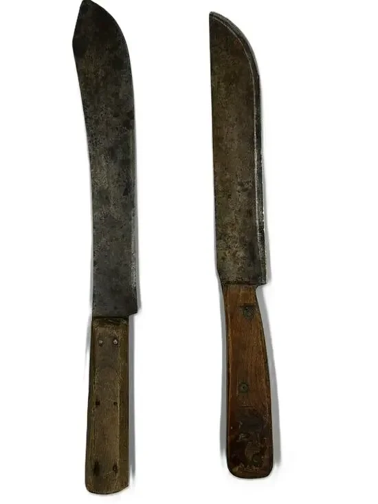 Vintage Carbon Steel Kitchen Knife Lot of 2 Wood Handle Butcher Chef