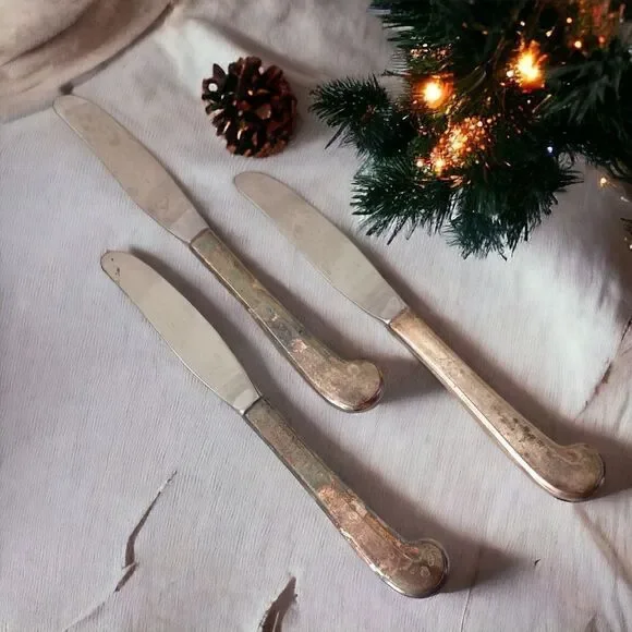 Vintage Yankee Drummer Inn Knife Set Of 3 Silver Plate Auburn MA Flatware Retro.