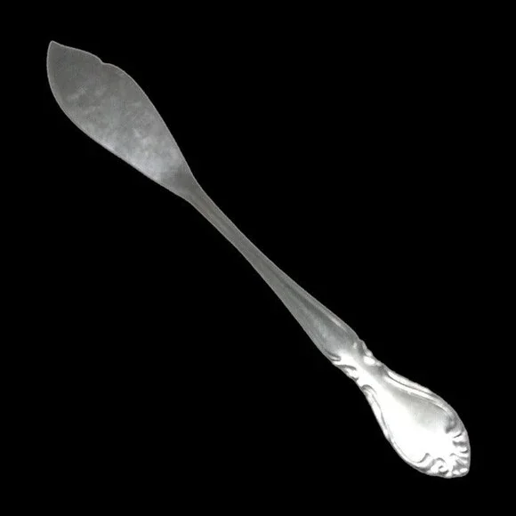 Stamped Stainless Steel Flatware Master Butter Knife-Japan-Vintage-Scrolls-Satin