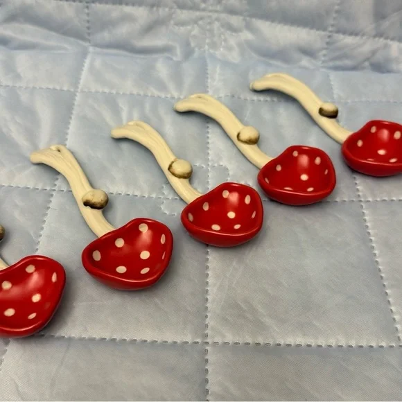 Mushroom Styling: Hand-glazed red mushroom spoon. Polka dot ceramic spoon.