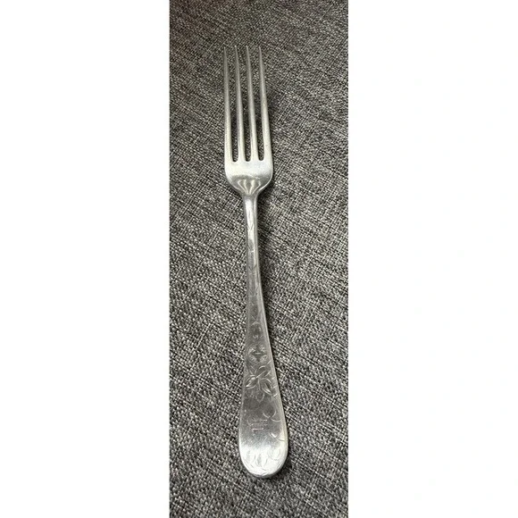 Antique E. Burhorn Coin Silver Fork Bright Cut Engraved c1870 Retailer Mark