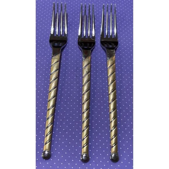 Cambridge Uptown Frosted Twist Ball Tip Stainless Gold Silver Dinner Forks‎ 3