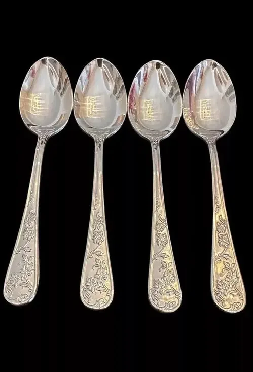 REED & BARTON Stainless QUEEN'S GARDEN Set Of 4 TEASPOONS 6 1/4