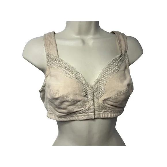Exquisite Form Bra Womens‎ 38B Beige Lace Longline Wireless Front Close Unpadded
