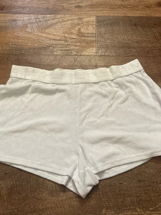 Juicy Couture White Velour Shorts with Embossed Waistband