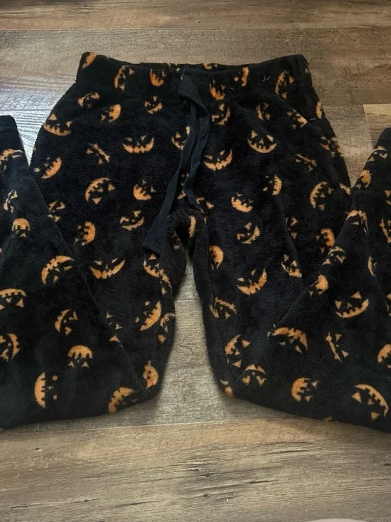 Cozy Black & Orange Halloween Plush Pajama Pants