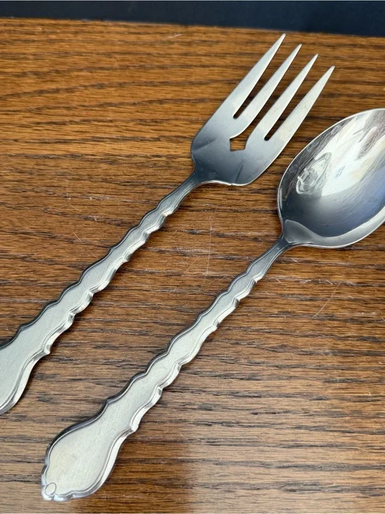 Oneida‎ Cello Valerie Serving Spoon Fork Set Vintage Stainless Flatware