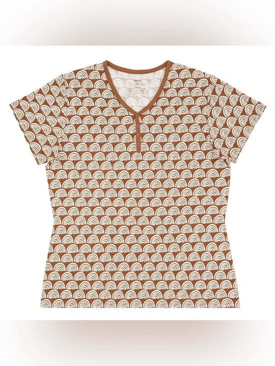 Little Sleepies Rust Rainbows Women's Short Sleeve Pajama Top Brown