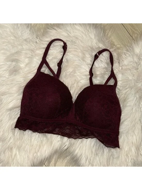 Pink Victorias Secret Lightly Lined Lace Bra Caged Longline WF Womens S (D-DD)