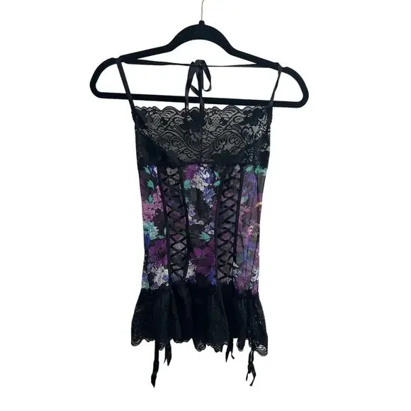 NWT Fredericks Of Hollywood Lace Teddy Slip Floral print size S