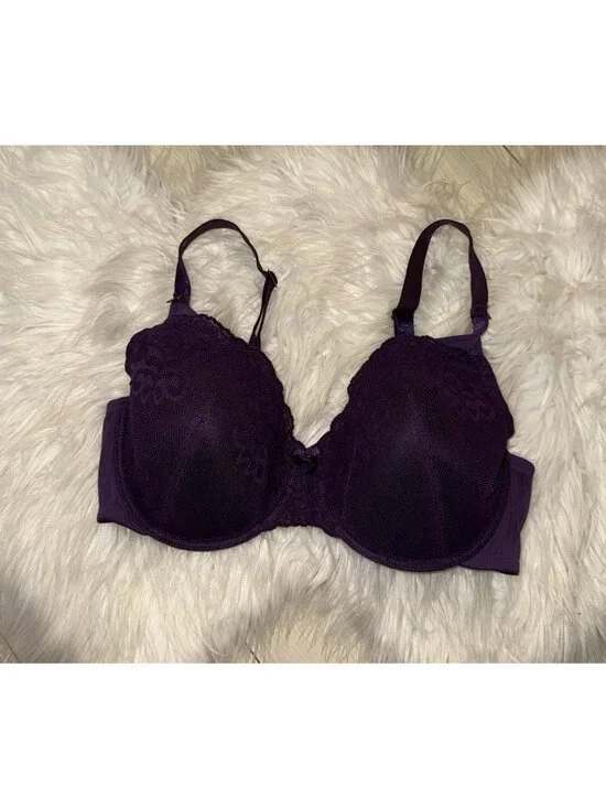 Scarlette Modern Movement Lace Full Coverage Lightly Lined Bra UW 38D Purple